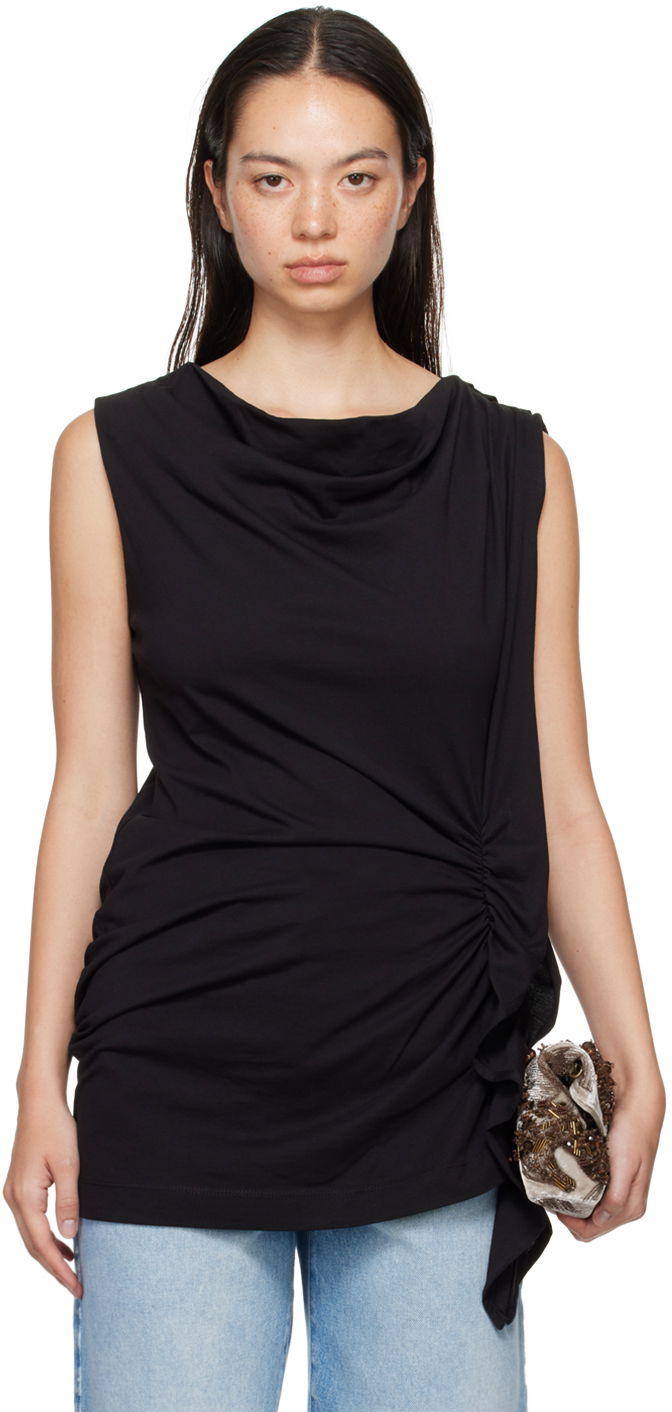 Безрукавка Dries Van Noten Black Ruffled Jersey Top чорний | 242-011115-9603