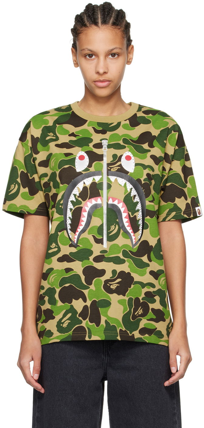 Футболка BAPE BAPE Khaki ABC Camo Crystal Stone Shark T-Shirt Зелений | 001CSK302007L