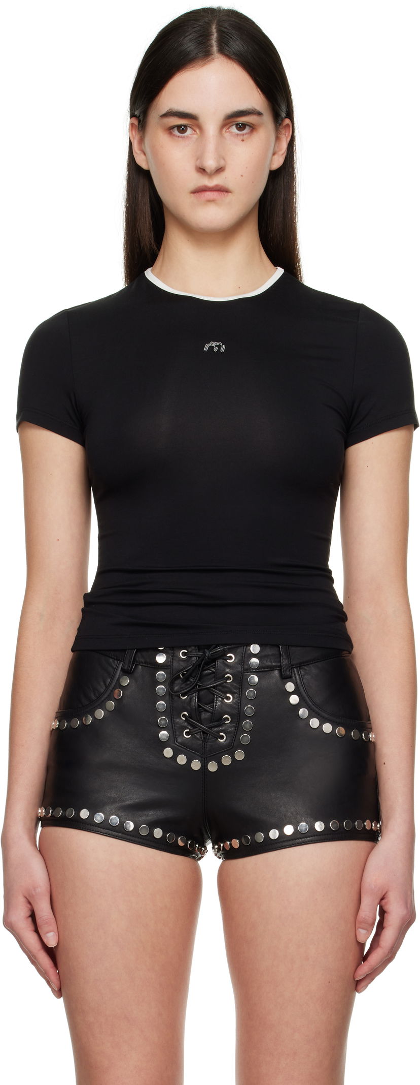 Футболка Miaou Miaou Rhinestone Mini T-Shirt чорний | 7026JSYBLK