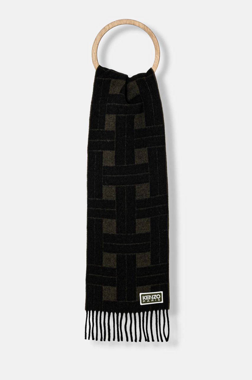 Шарф KENZO Reversible Wool Scarf with Geometric Pattern чорний | FE68EU014JEC.51, 0