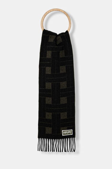 Шарф KENZO Reversible Wool Scarf with Geometric Pattern чорний | FE68EU014JEC.51, 0