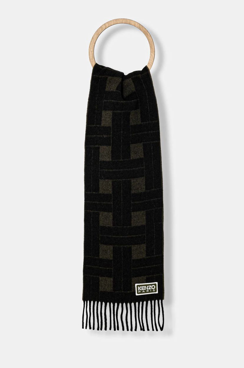 Шарф KENZO Reversible Wool Scarf with Geometric Pattern чорний | FE68EU014JEC.51