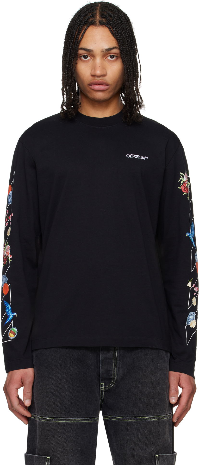 Футболка Off-White Off-White Fresco Diag Long Sleeve T-Shirt чорний | OMAB086S25JER0011001