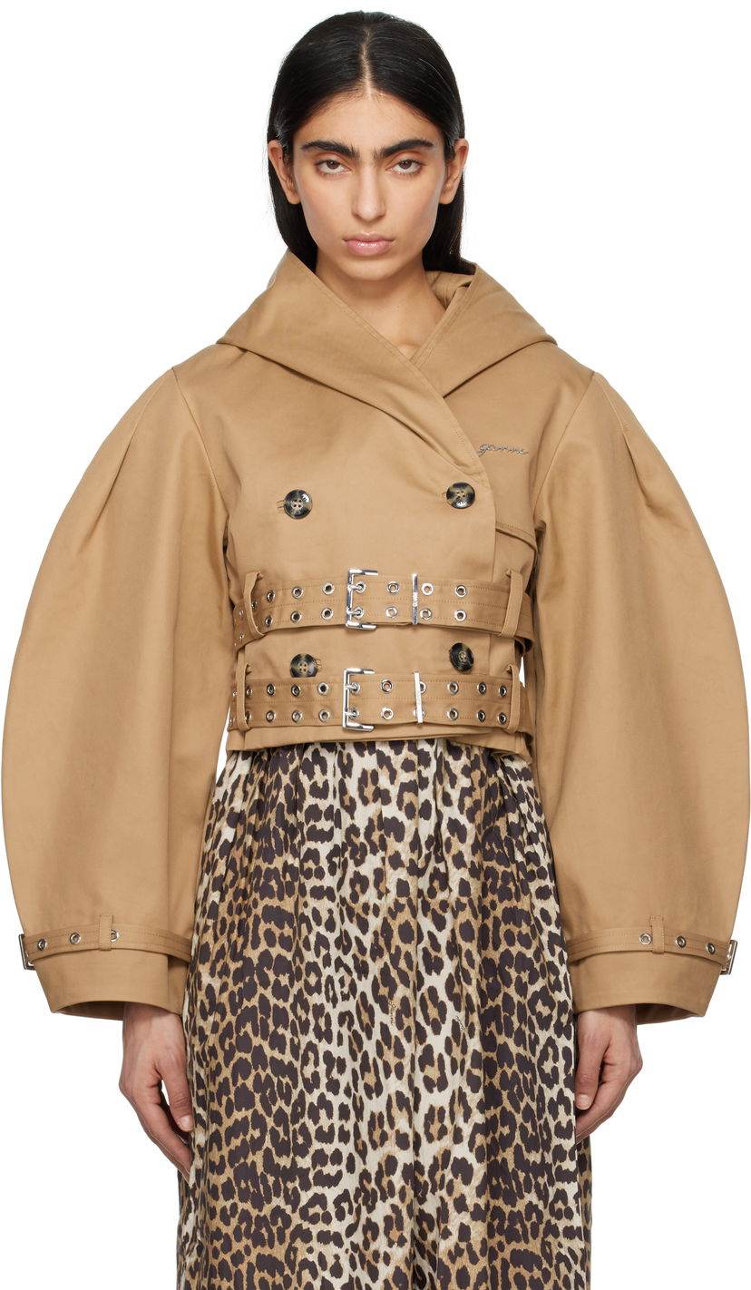 Тренчкот GANNI Ganni Bonded Cotton Short Trench Jacket Коричневий | W0220