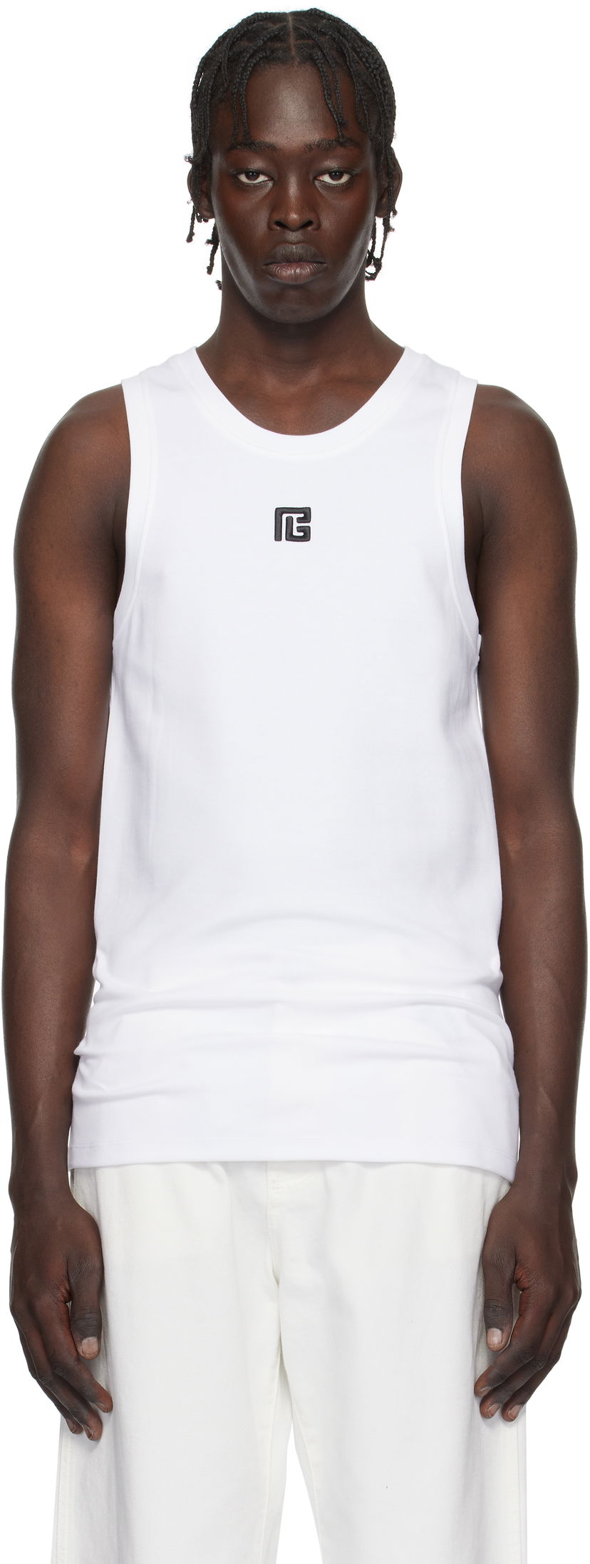 Безрукавка Balmain Embroidered Logo Tank Top білий | EH1EB003BC87