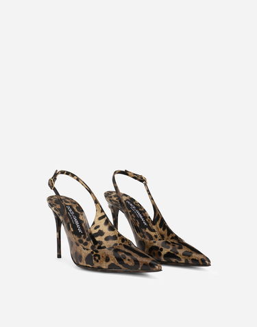 Кросівки та взуття Dolce & Gabbana Polished Calfskin Leopard Print Slingbacks Коричневий | CG0621AM568HA93M, 1