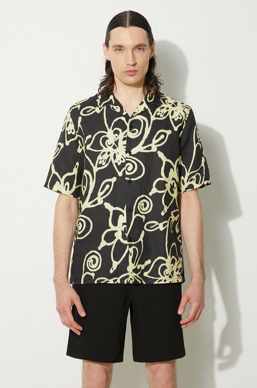Сорочка Samsoe Samsoe Samsoe Samsoe Regular Fit Floral Print Linen Shirt чорний | M23200085