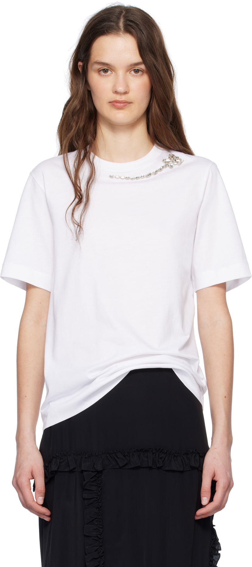 Футболка Simone Rocha Simone Rocha Embellished Flower T-Shirt білий | 5342B 0553