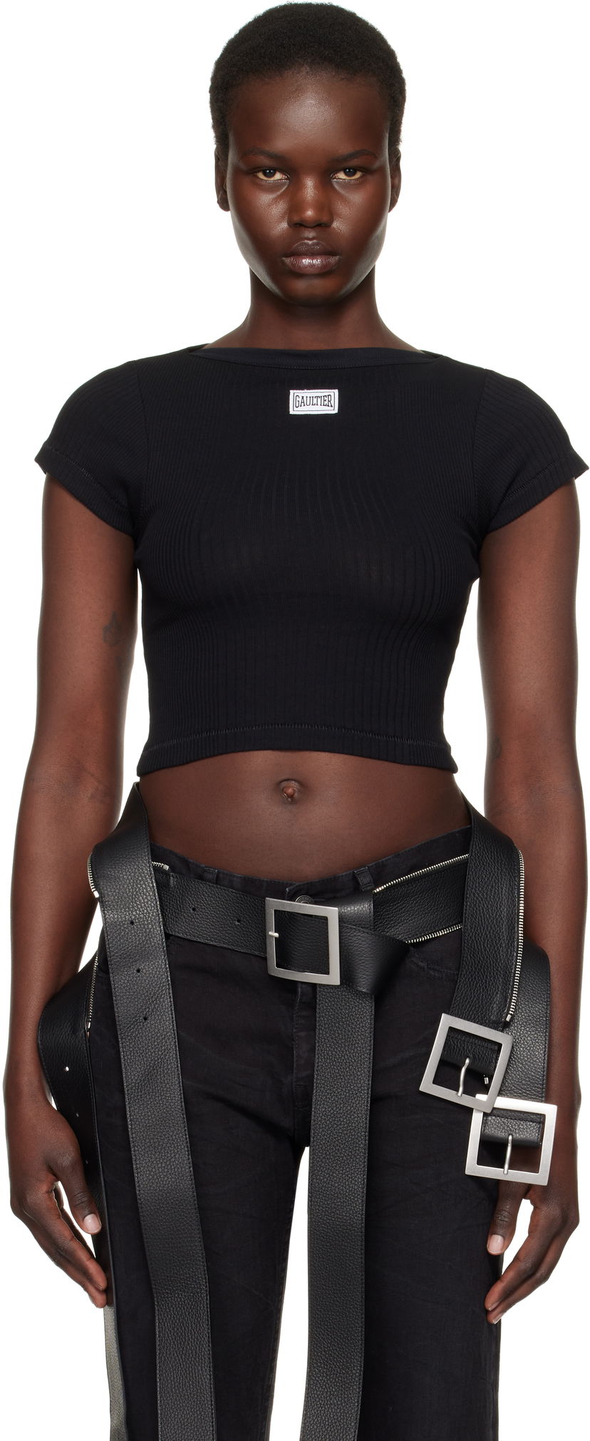 Кроп-топи Jean Paul Gaultier Jean Paul Gaultier 'The Patch' Ribbed Crop T-Shirt чорний | 25/33-F-TS105P-J054-00