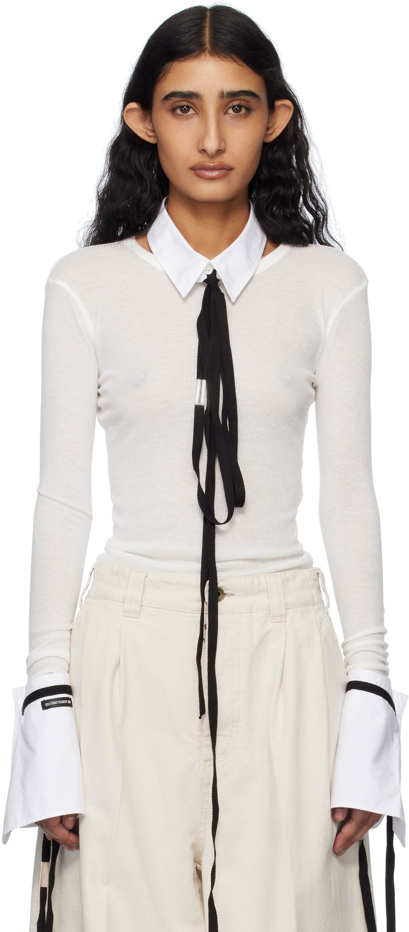 Сорочка Ann Demeulemeester Ann Demeulemeester Fiene Long Sleeve T-Shirt білий | 2510-W-JTS12-FA570-002