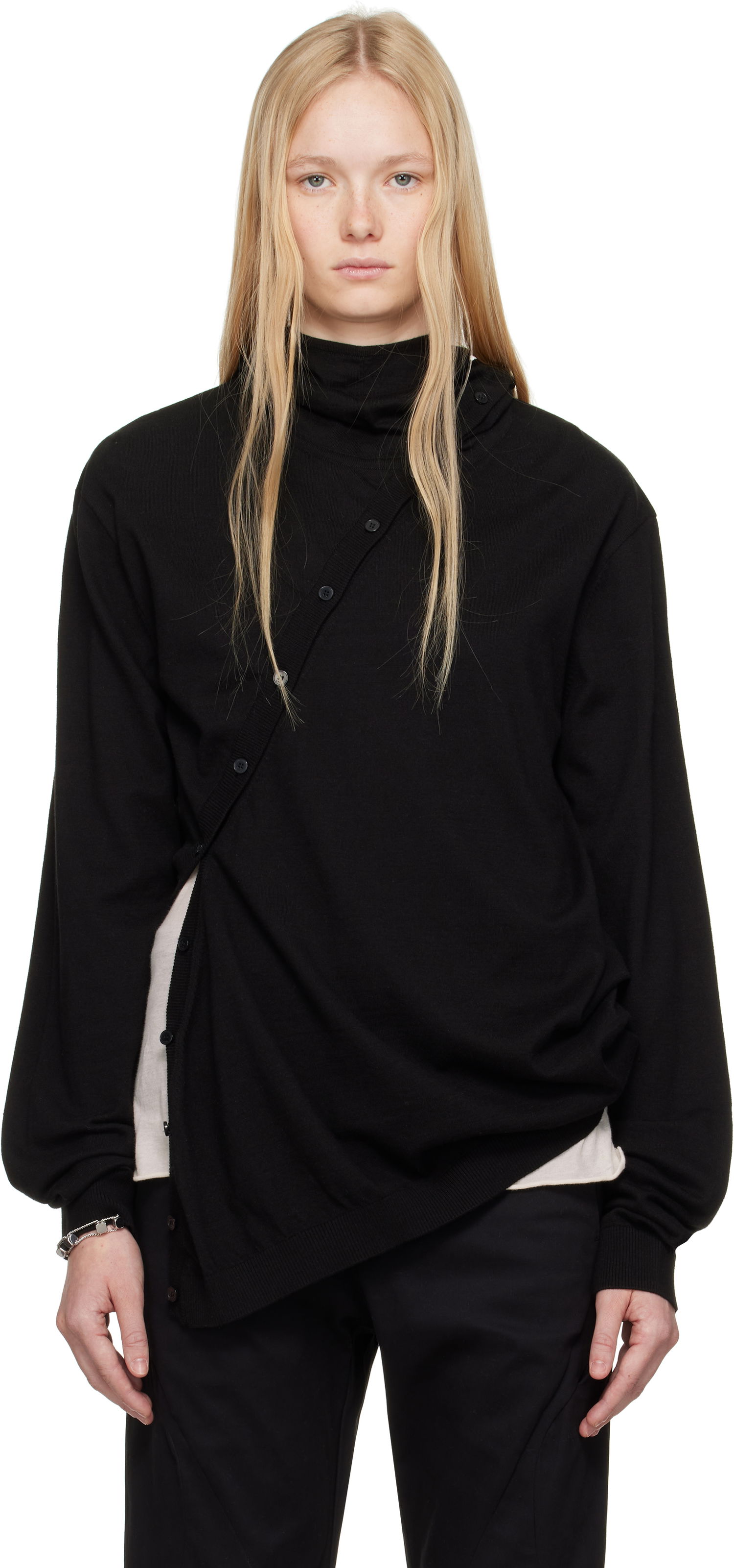 Cветр Post Archive Faction (PAF) 8.0 Center Knit Asymmetrical Hoodie by Post Archive Faction (PAF) чорний | 8.0 KHC-B, 0