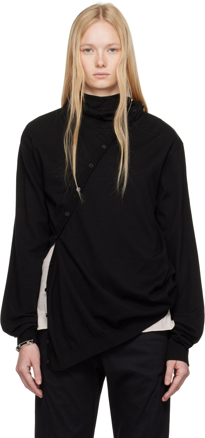 Cветр Post Archive Faction (PAF) 8.0 Center Knit Asymmetrical Hoodie by Post Archive Faction (PAF) чорний | 8.0 KHC-B