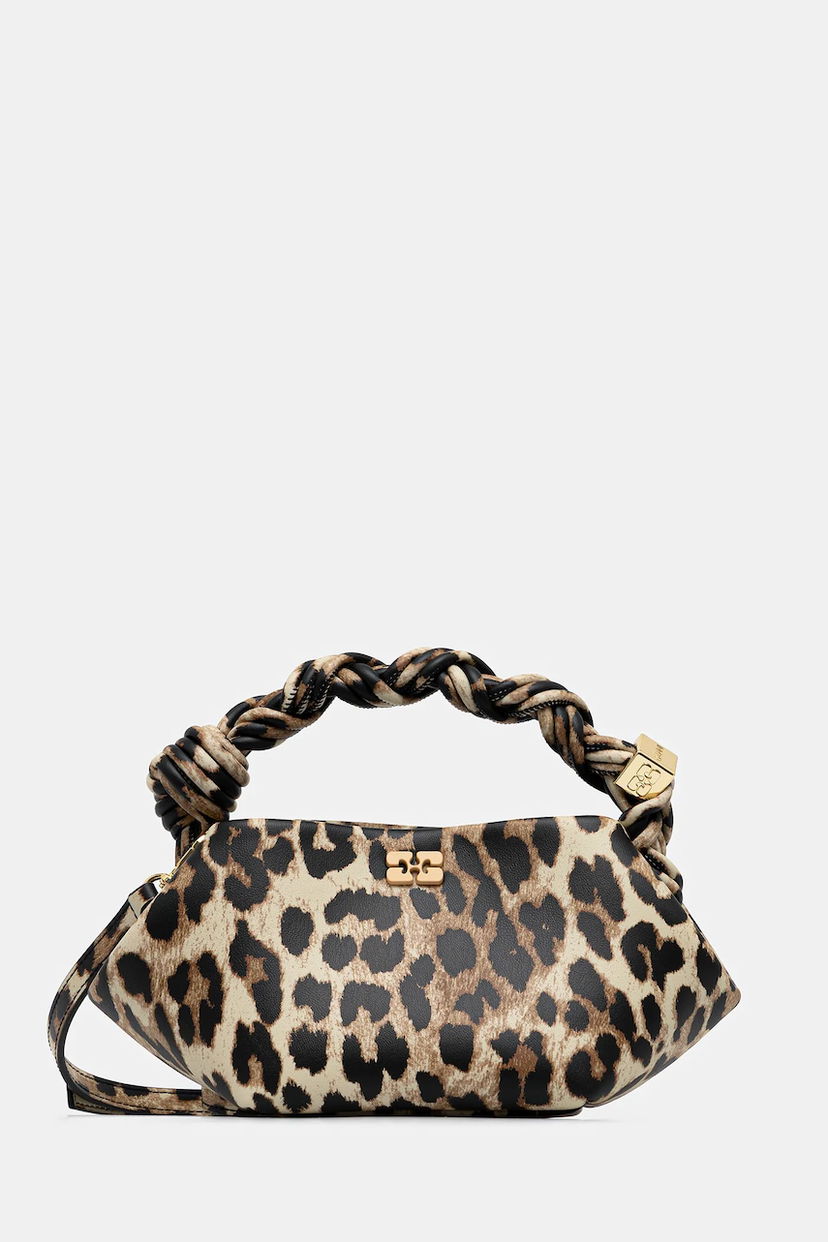 Сумочка GANNI Leather Bou Bag Mini Leopard Print with Braided Handle Різнокольоровий | A6948