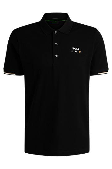 Сорочка поло BOSS Mercerized Cotton Polo Shirt with Grid Trims чорний | 50545707