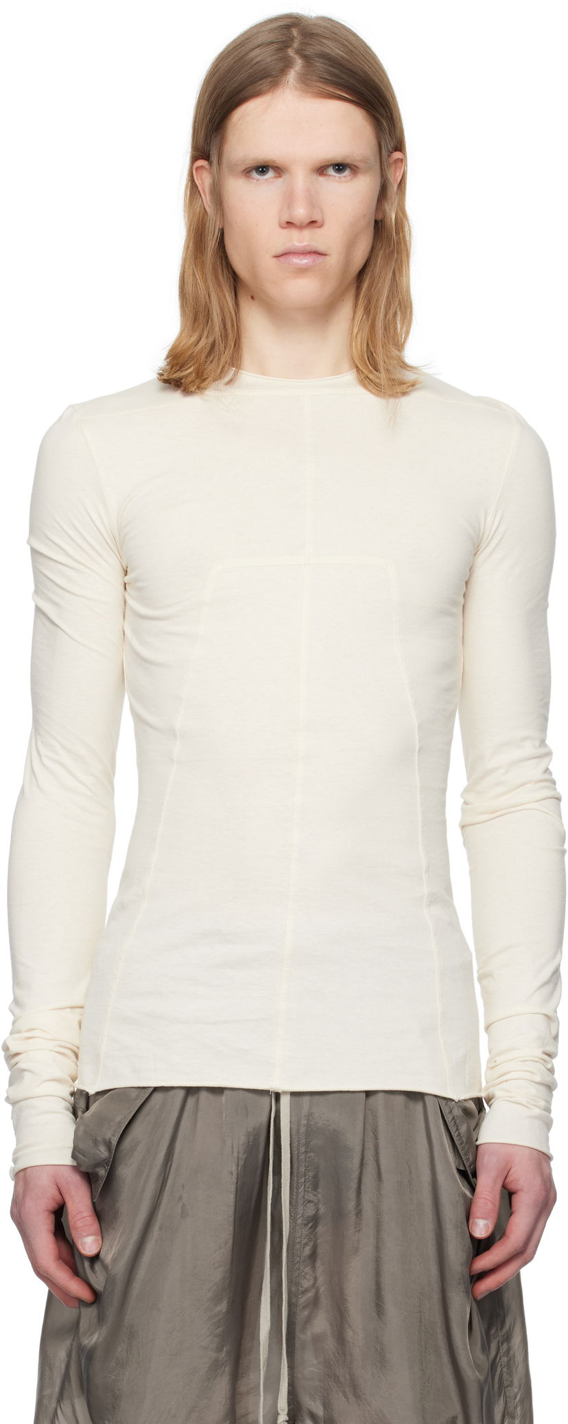 Футболка Rick Owens Rick Owens Hollywood Classic Long Sleeve T-Shirt білий | RU01E5271 JNC
