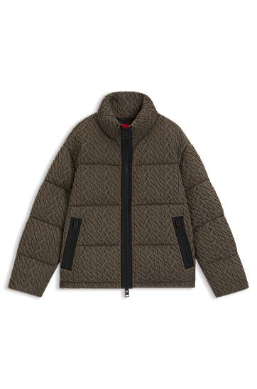 Пуховик BOSS Puffer jacket with stand-up collar and cable-knit structure Зелений | 50546560, 0