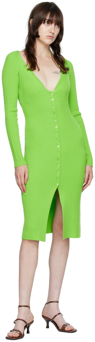 плаття Blumarine Ribbed Button-Up Midi Dress Зелений | 2A210A, 3