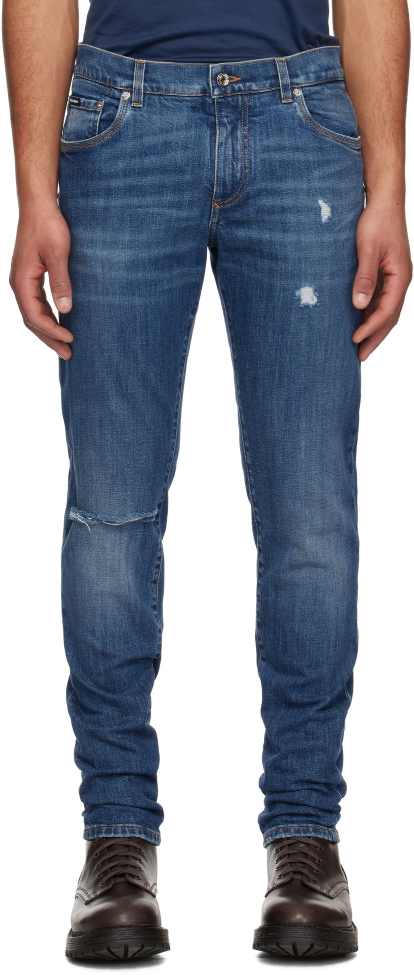 Джинси Dolce & Gabbana Dolce&Gabbana Slim-Fit Stretch Jeans with Logo Embroidery Синій | GY07CZG8MX3
