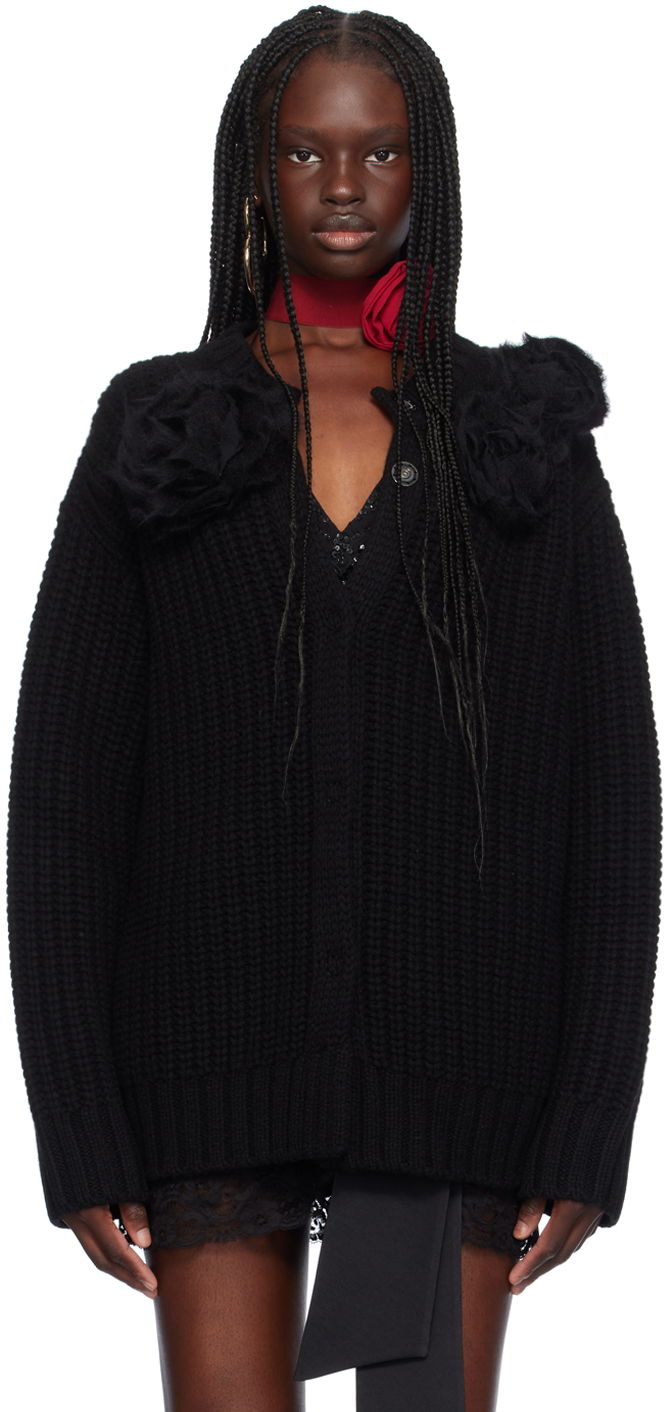 Cветр Blumarine Floral Appliqué Knit Cardigan чорний | A422B084A
