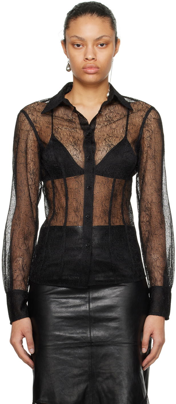 Сорочка Helmut Lang Helmut Lang Lace Fitted Shirt чорний | N09HW508