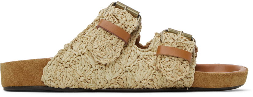 Аксесуари ISABEL MARANT Isabel Marant Lennyo Raffia Double Buckle Flat Sandals бежевий | 23PSD0014FA-A1B59S