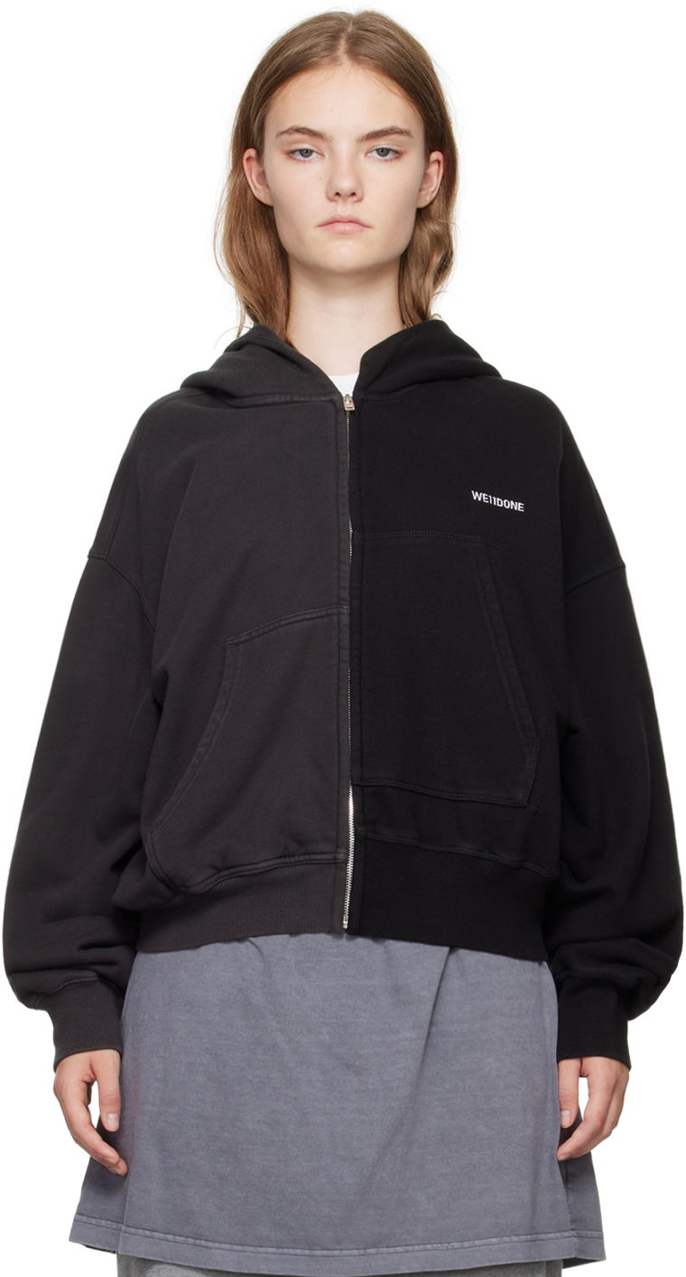 Світшоти We11done Unbalance Zip-Up Hoodie чорний | WD-TJ2-24-816-U-MX