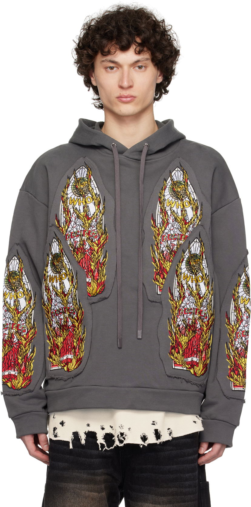Світшоти Who Decides War Who Decides War Flame Glass Embroidered Hoodie Сірий | 1110210021SS25