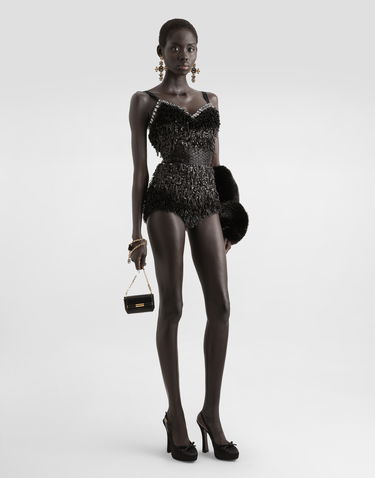 Боді Dolce & Gabbana Dolce & Gabbana Sequined and Micro-Beaded Bodysuit чорний | F78JEZGDC0IS9021, 1
