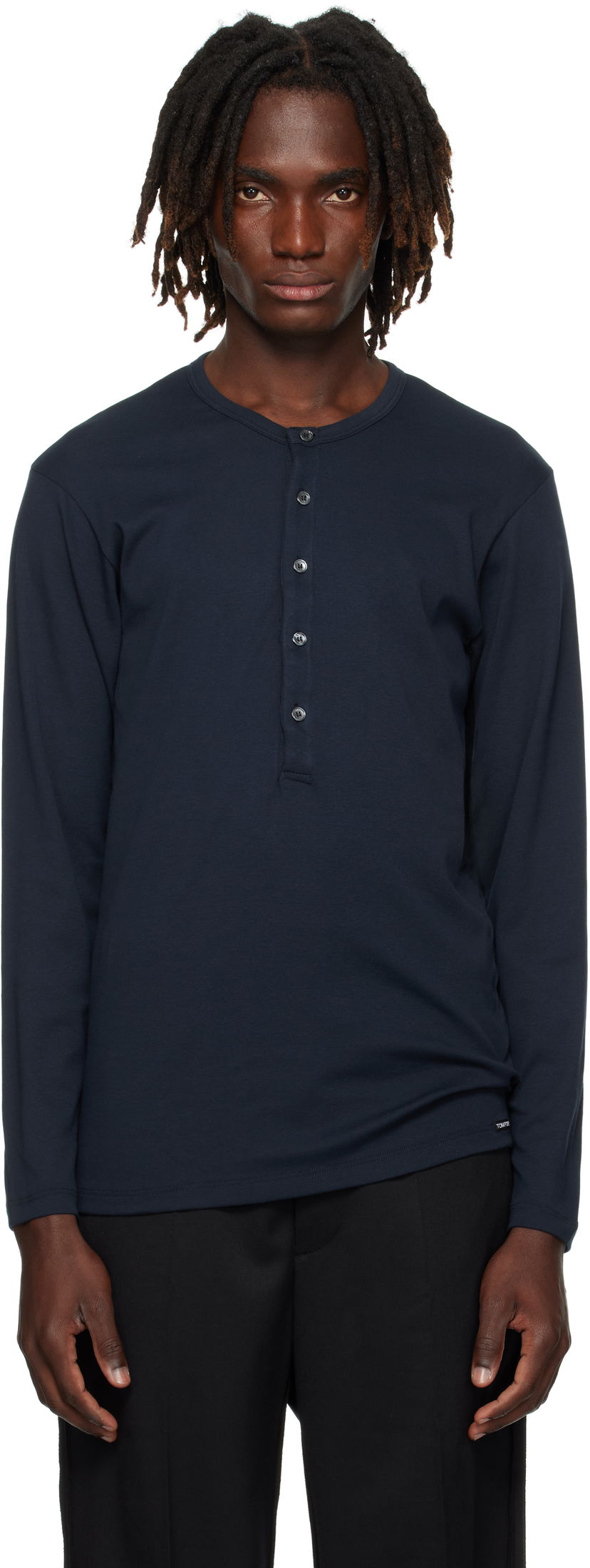 Футболки i безрукавка Tom Ford TOM FORD Cotton Henley темно-синій | T4M151040