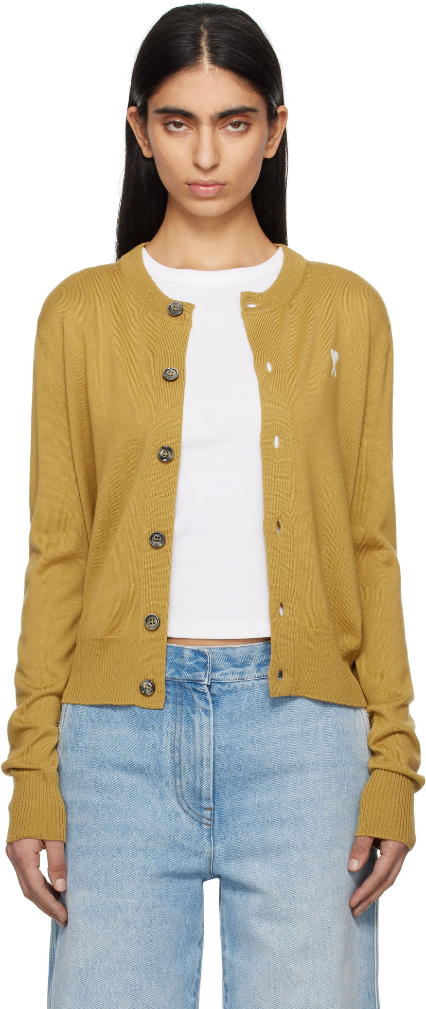 Cветр AMI AMI Paris Ami de Coeur Wool Cardigan Жовтий | FKC221.KN0025