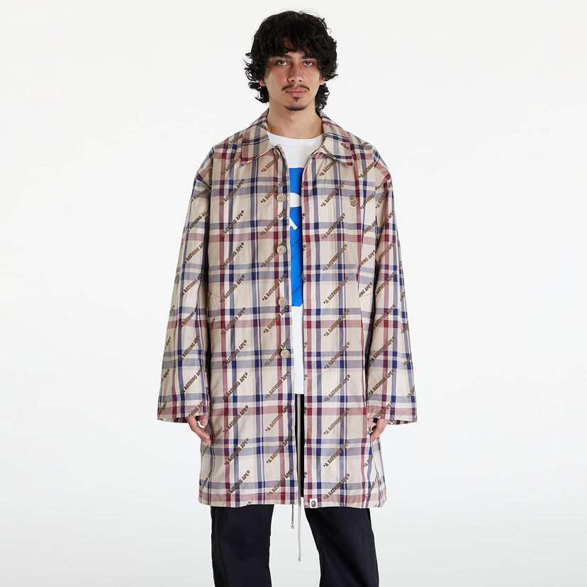 Куртка BAPE A BATHING APE Logo Check Pattern Long Coat Beige бежевий | 001LJJ801055I BEI