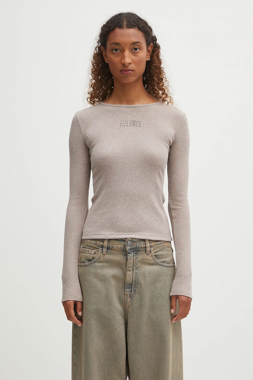 Футболка Maison Margiela MM6 Maison Margiela Fitted Ribbed Long Sleeve T-Shirt бежевий | S52NH0029.M20122.809