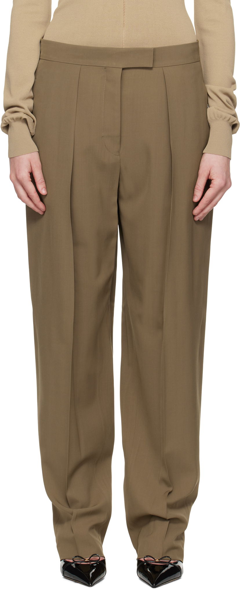 Штани FERRAGAMO Ferragamo Inverted Pleats Trousers Зелений | 782662