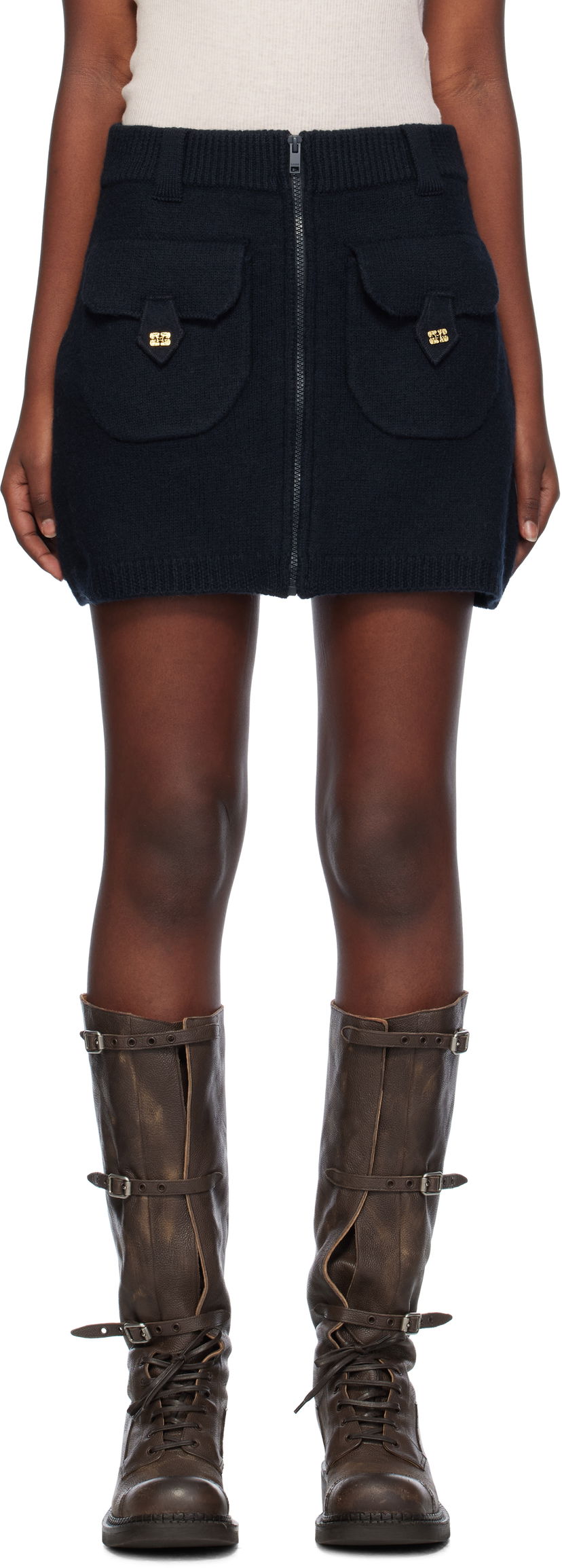 Спідниця GANNI Boiled Wool Mini Skirt чорний | K2297