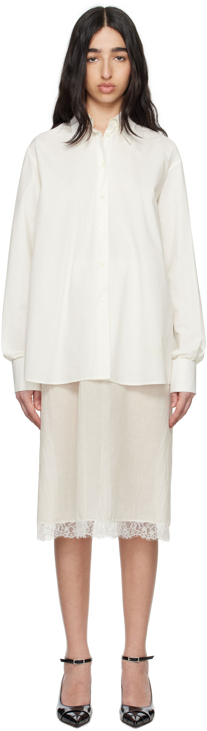 Сорочка Maison Margiela MM6 Maison Margiela Cotton Poplin & Voile Midi Dress білий | S62DD0044 MTN076