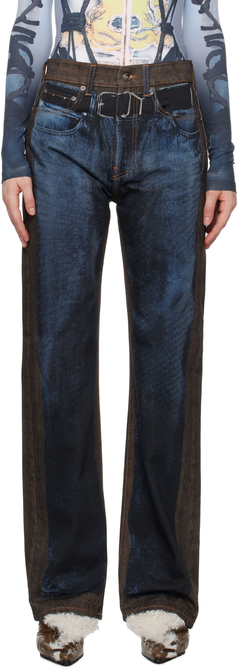 Джинси Y/PROJECT Two-Tone Straight-Leg Jeans Синій | 207PA019