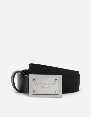 Ремені Dolce & Gabbana Dolce & Gabbana Fabric Belt with Logo Plaque чорний | EC0081AE27180999, 0