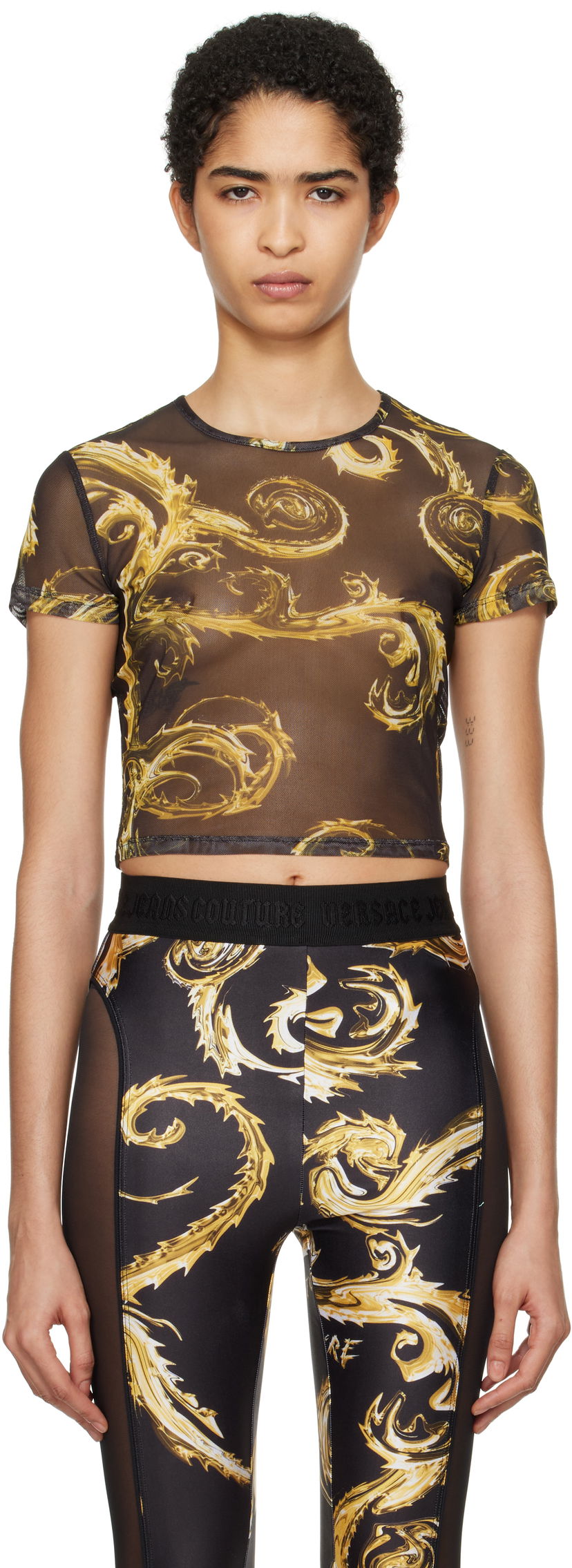 Кроп-топи Versace Couture Mesh Crop T-shirt чорний | E77HAH6A2_EJS398