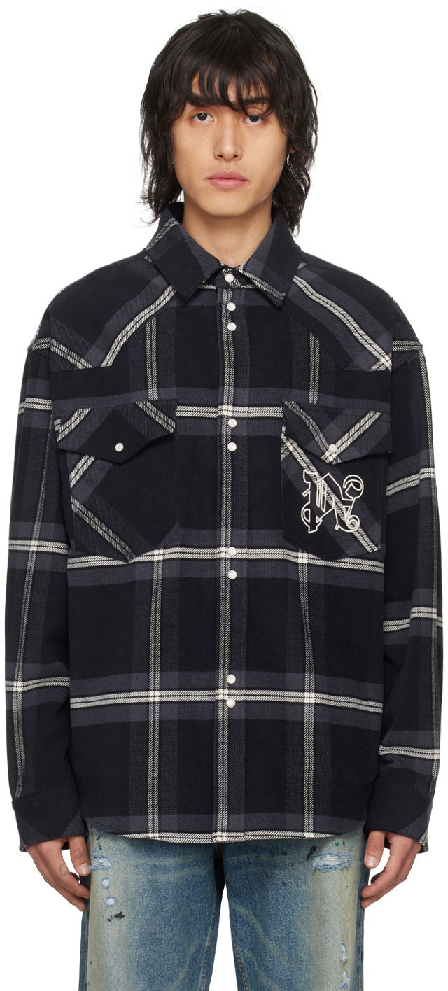 Сорочка Palm Angels Monogram Check Shirt чорний | PMES023R24FAB0011103