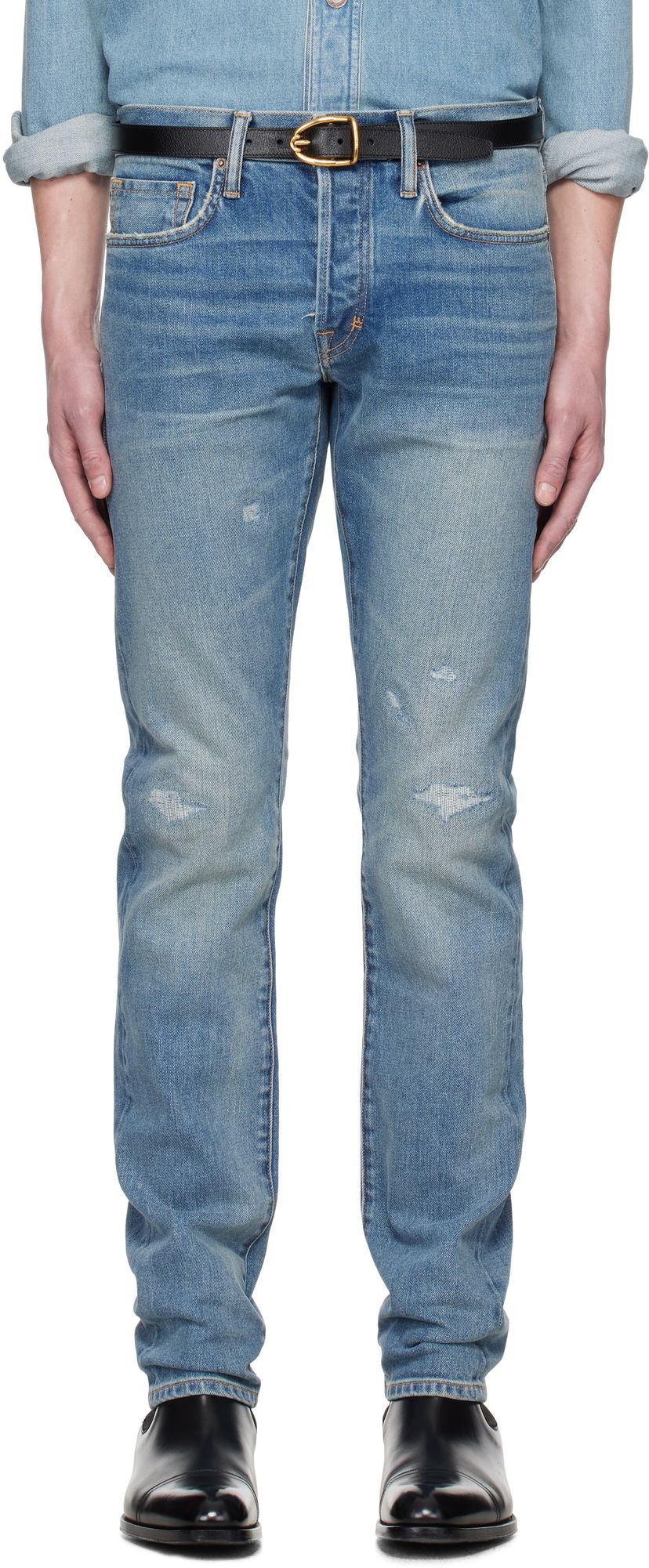 Джинси Tom Ford TOM FORD Selvedge 'Rip And Repair' Straight Fit Jeans Синій | DPH001-DMC060S25