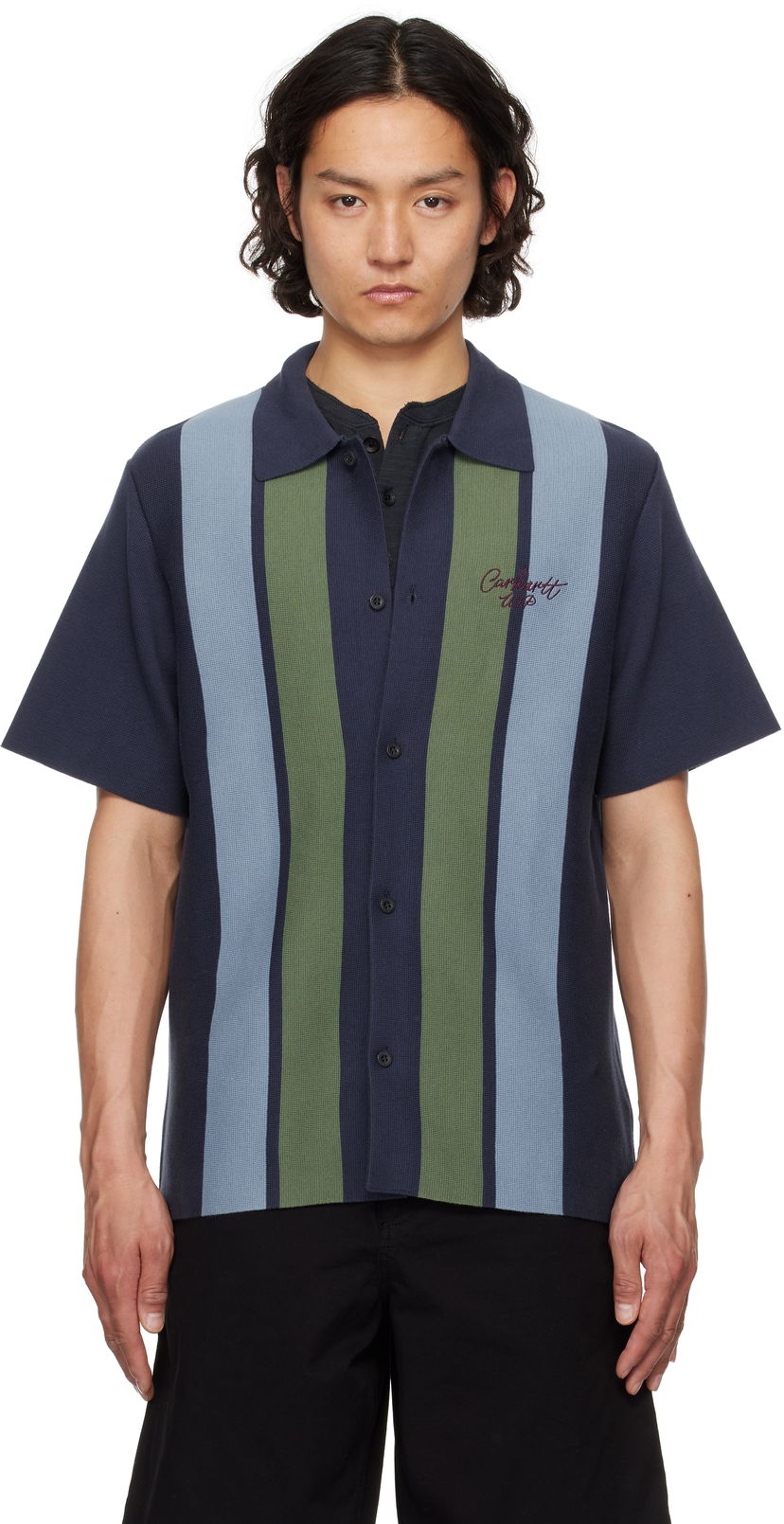 Сорочка Carhartt WIP Short Sleeve Memory Knit Striped Shirt темно-синій | I034533