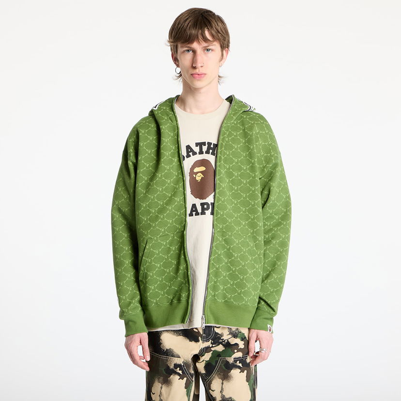 Світшоти BAPE A BATHING APE College Monogram Relaxed Fit Shark Full Zip Hoodie Зелений | 001ZPL301314MGRN
