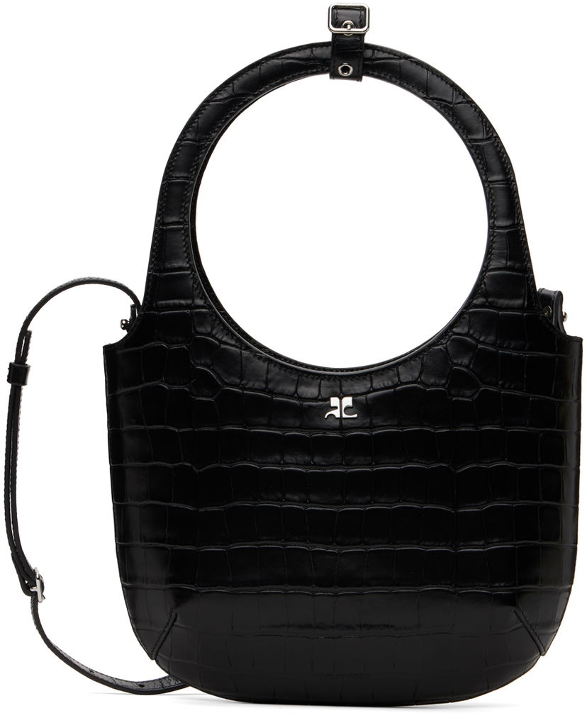 Сумка Courrèges Croc-Stamped Leather Shoulder Bag чорний | 224GSA102CR0060