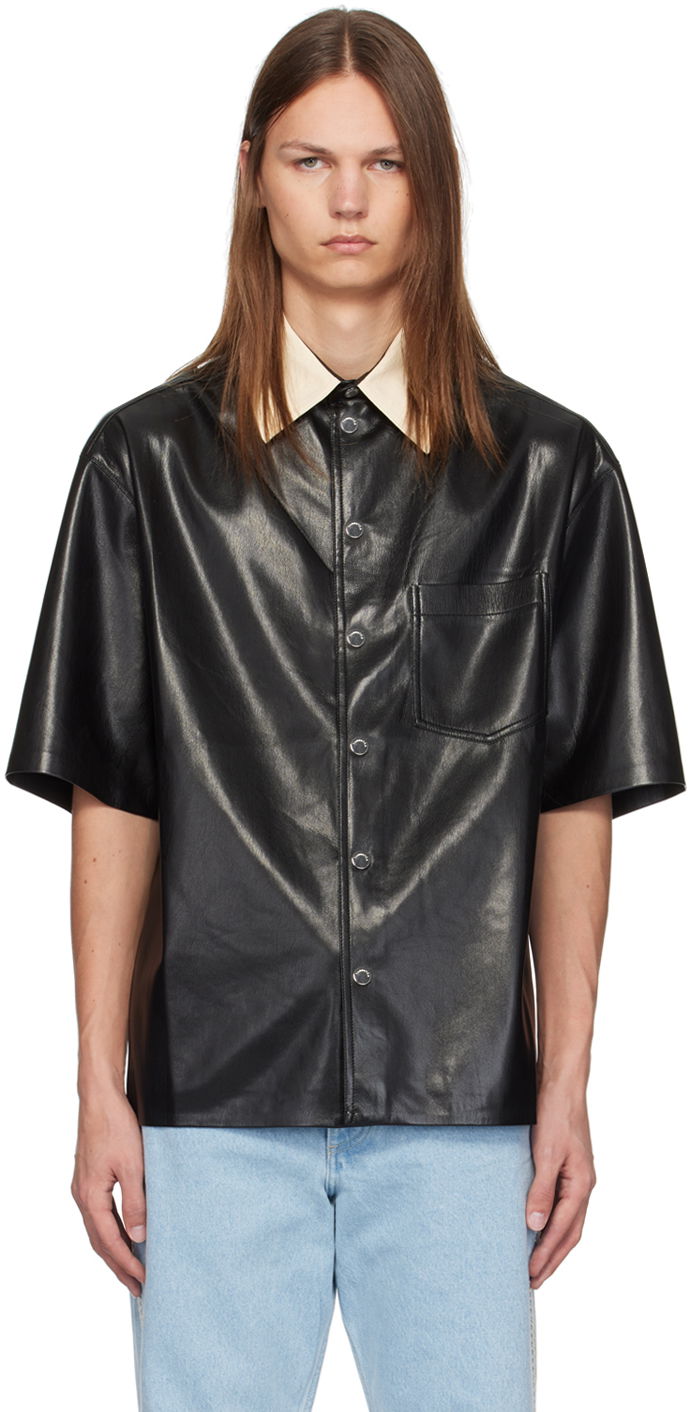 Сорочка Nanushka Black Aksel Faux-Leather Shirt чорний | NM24PFSH01999