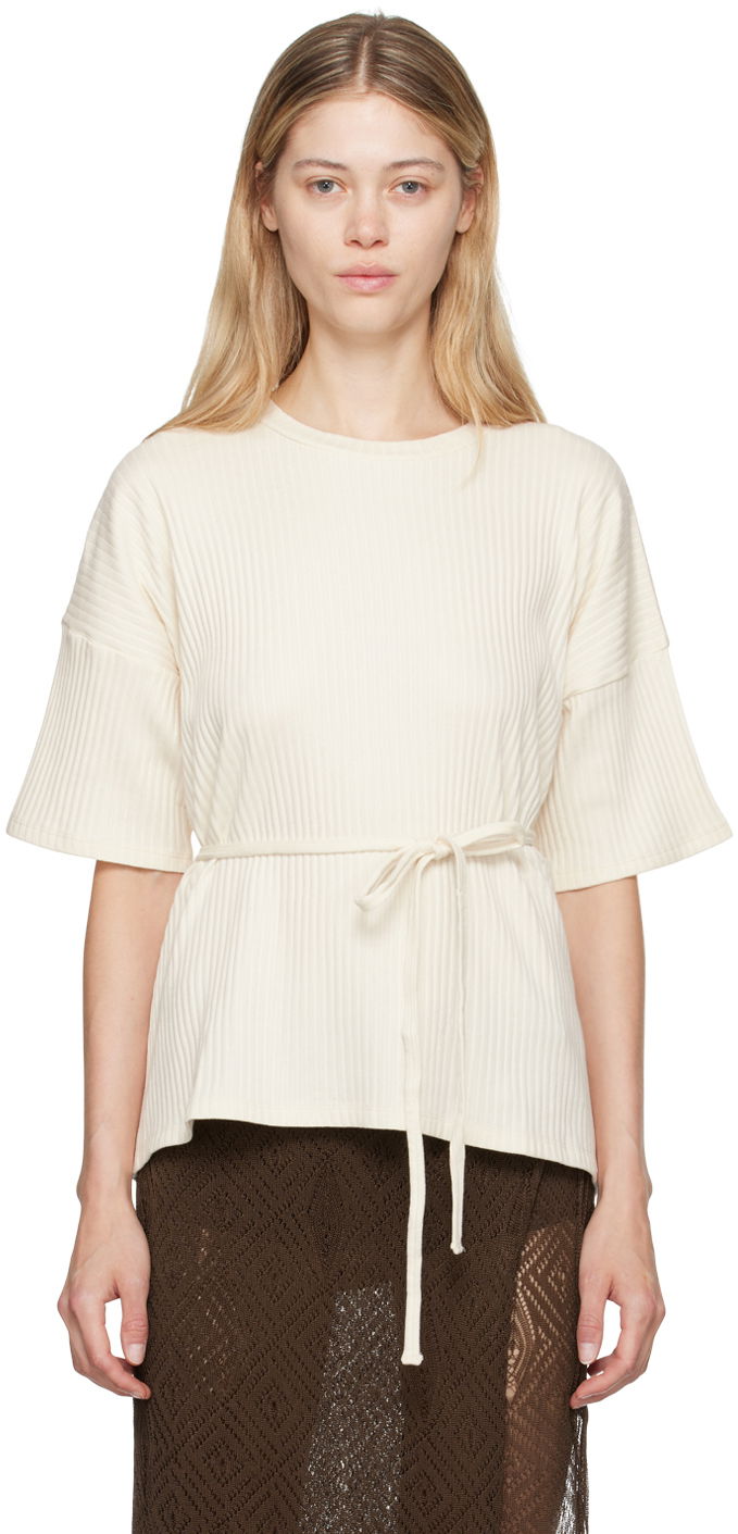Cветр Baserange Baserange Shaw Tie-Waist T-Shirt білий | FSHT-RIB-000