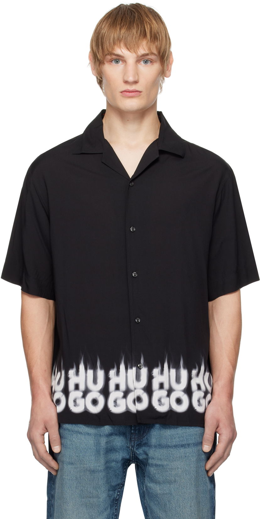 Сорочка BOSS Oversized Smoke Logo Print Shirt чорний | 50534254