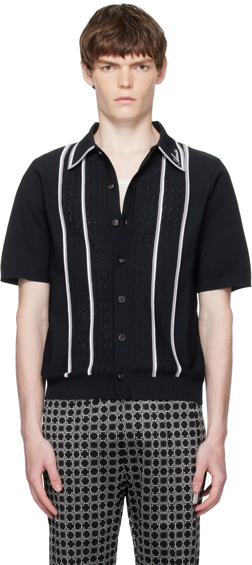 Сорочка поло AMIRI AMIRI Script Stripe Knit Polo чорний | AMKNIR1025