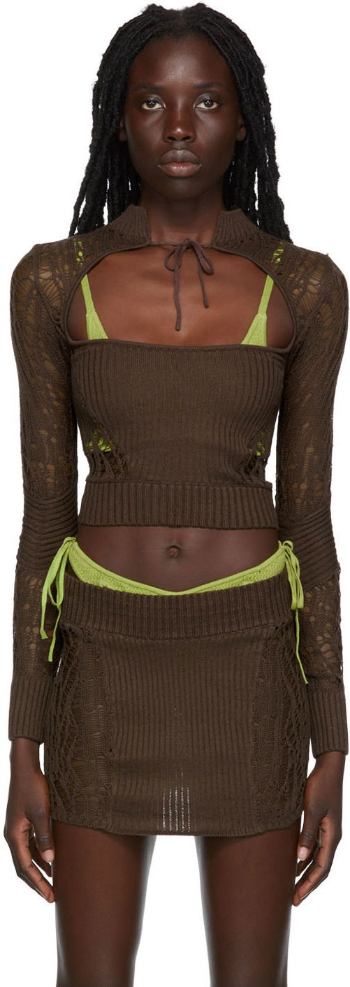 Cветр GUIZIO Guizio Cutout Turtleneck Top Коричневий | MCTT 2