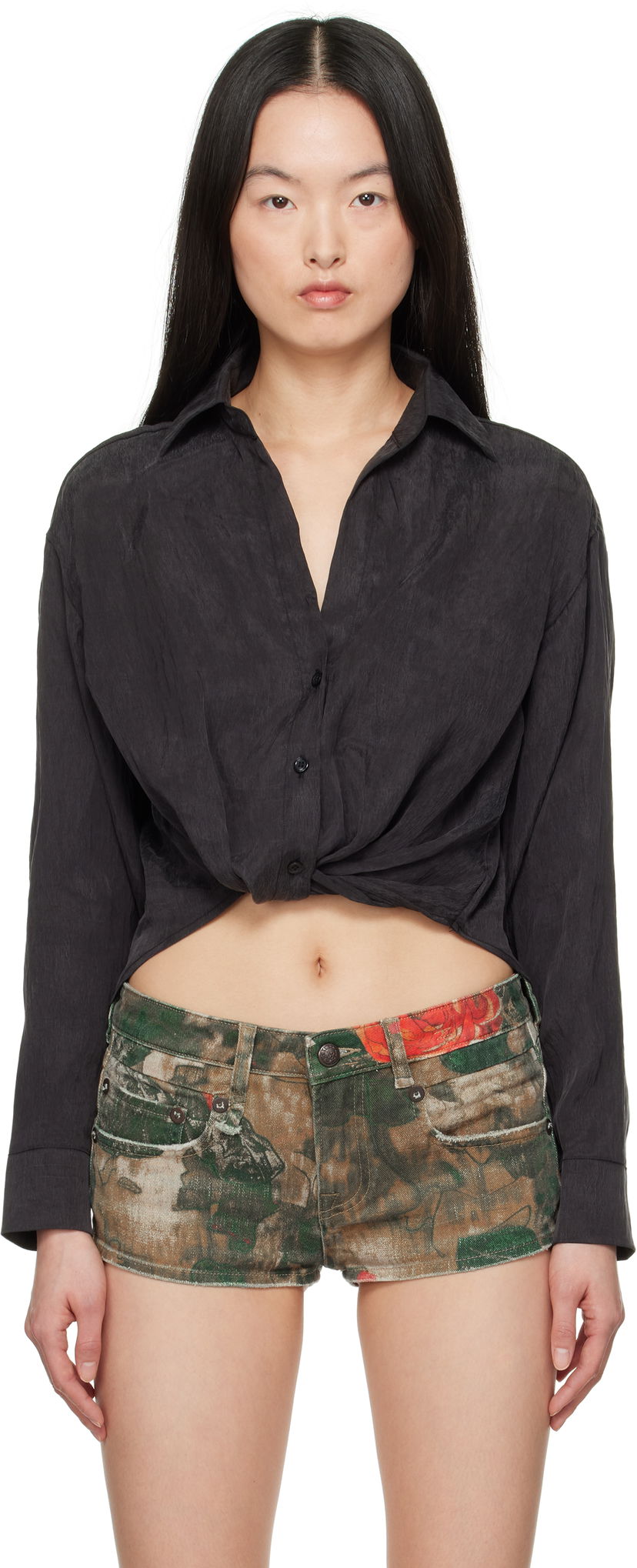Сорочка R13 R13 Twisted Front Shirt чорний | R13WR382-R510A