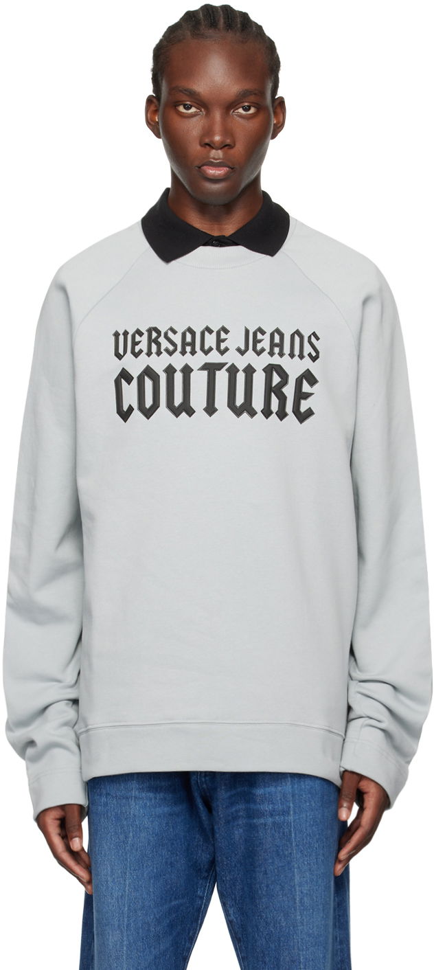 Футболка Versace Jeans Couture Blue Appliqué Sweatshirt Сірий | E77GAIL01_ECF02L